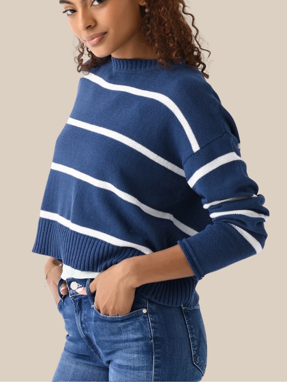 Z SUPPLY Stripe Sweater Navy Blue White Cotton Knit Coastal Preppy Nautical SZ M